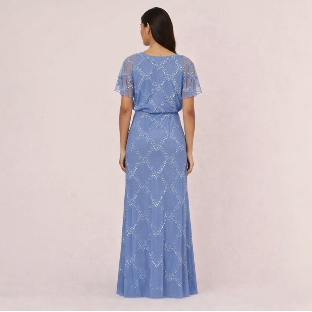 Adrianna Papell Beaded Blouson French Blue Gown NWT SZ 14W MOB Formal Dress GALA - Picture 3 of 8
